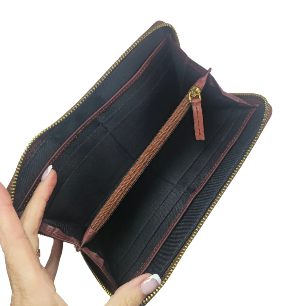 Margo New York Gabby Chevron‎ Genuine Leather Zip Around Wallet ☆